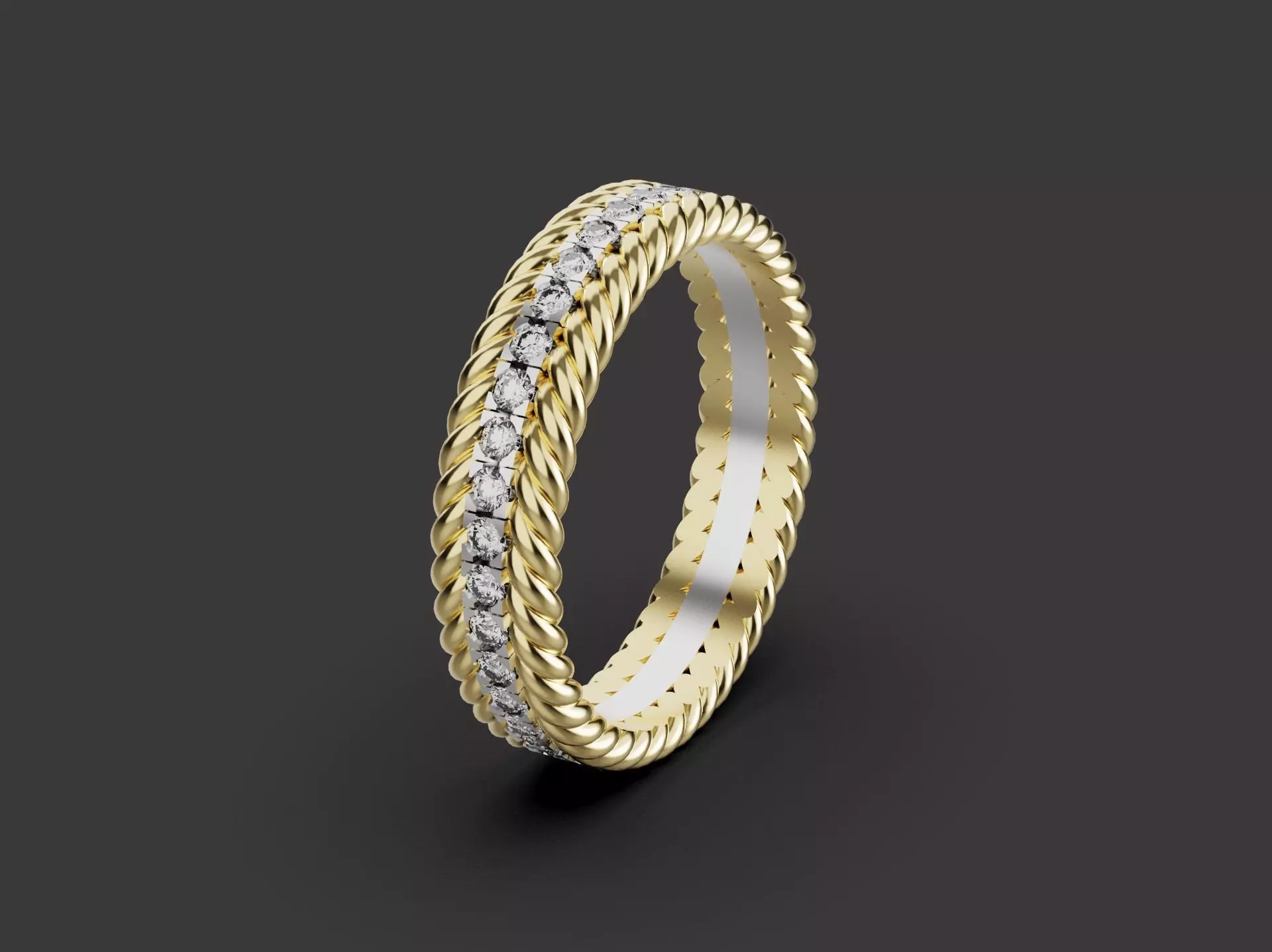 3D Printable Rope Two-Row Gold and Platinum Ring Model 3D print model