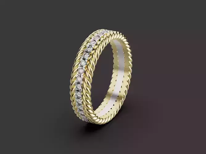 3D Printable Rope Two-Row Gold and Platinum Ring Model