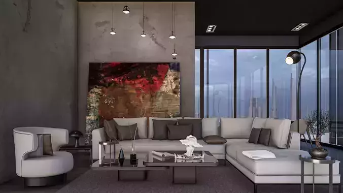 Modern Living Room Interior Scene Render Ready Lumionscene Low-poly 3D model