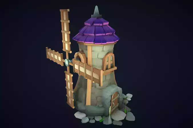 Stylized Poly Windmill Low-poly 3D model