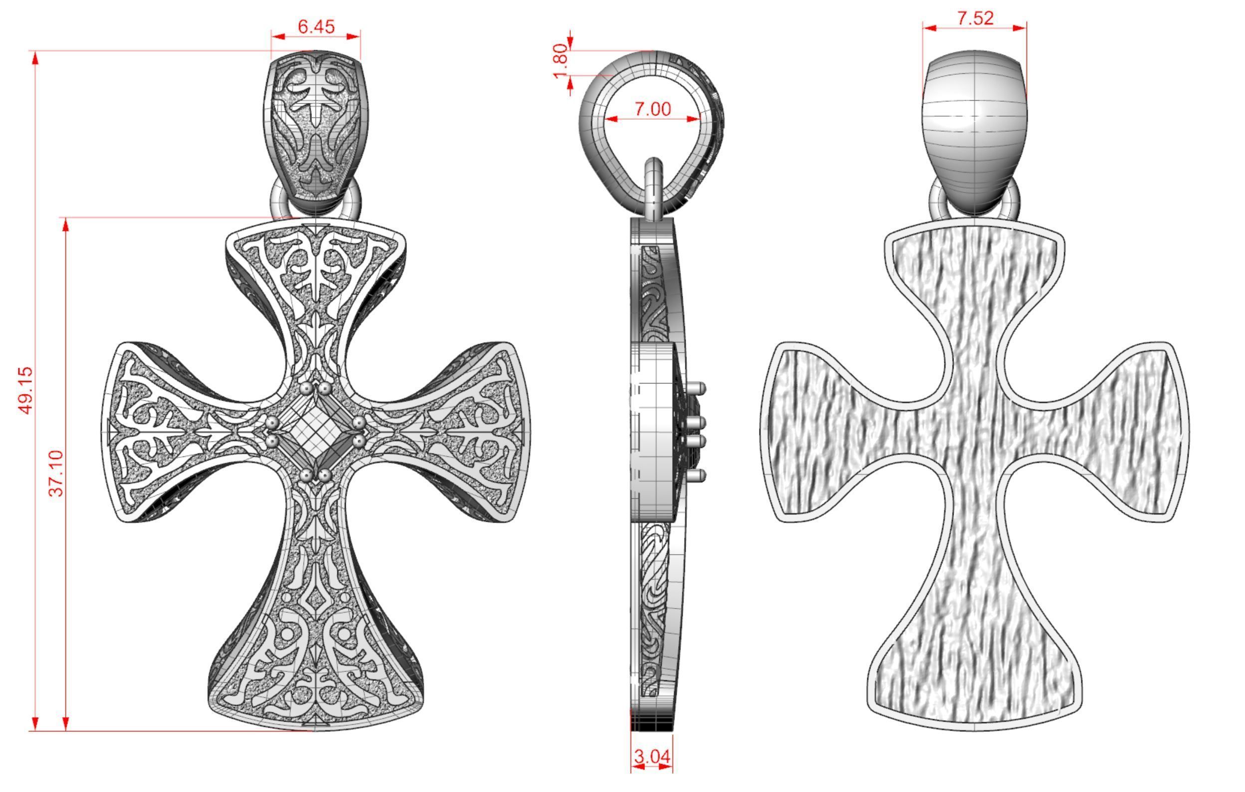 Gothic Cross Pendant with Garnet Gemstone 3D print model_10