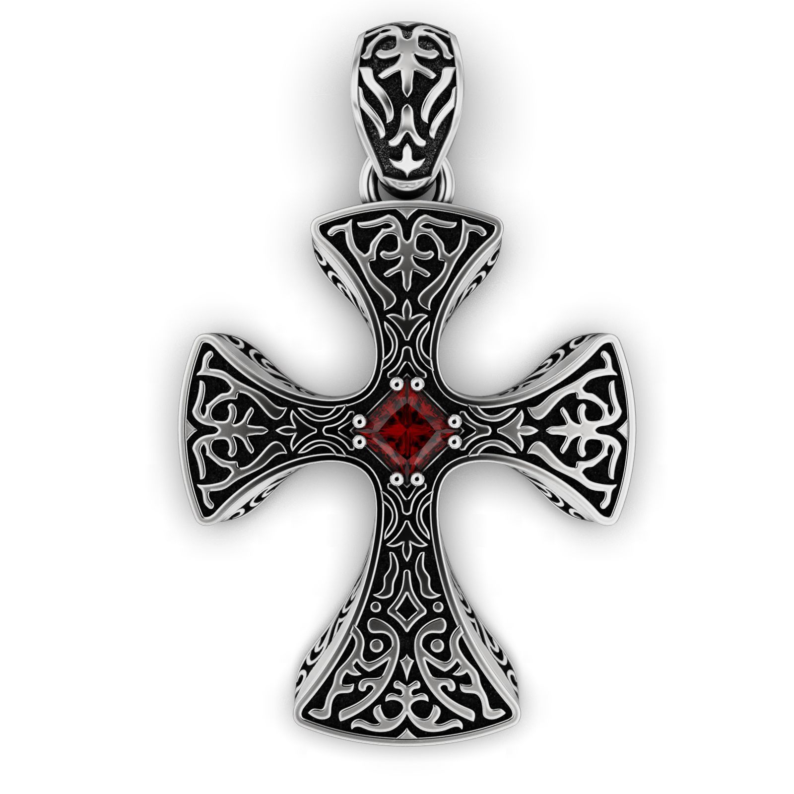 Gothic Cross Pendant with Garnet Gemstone 3D print model_3