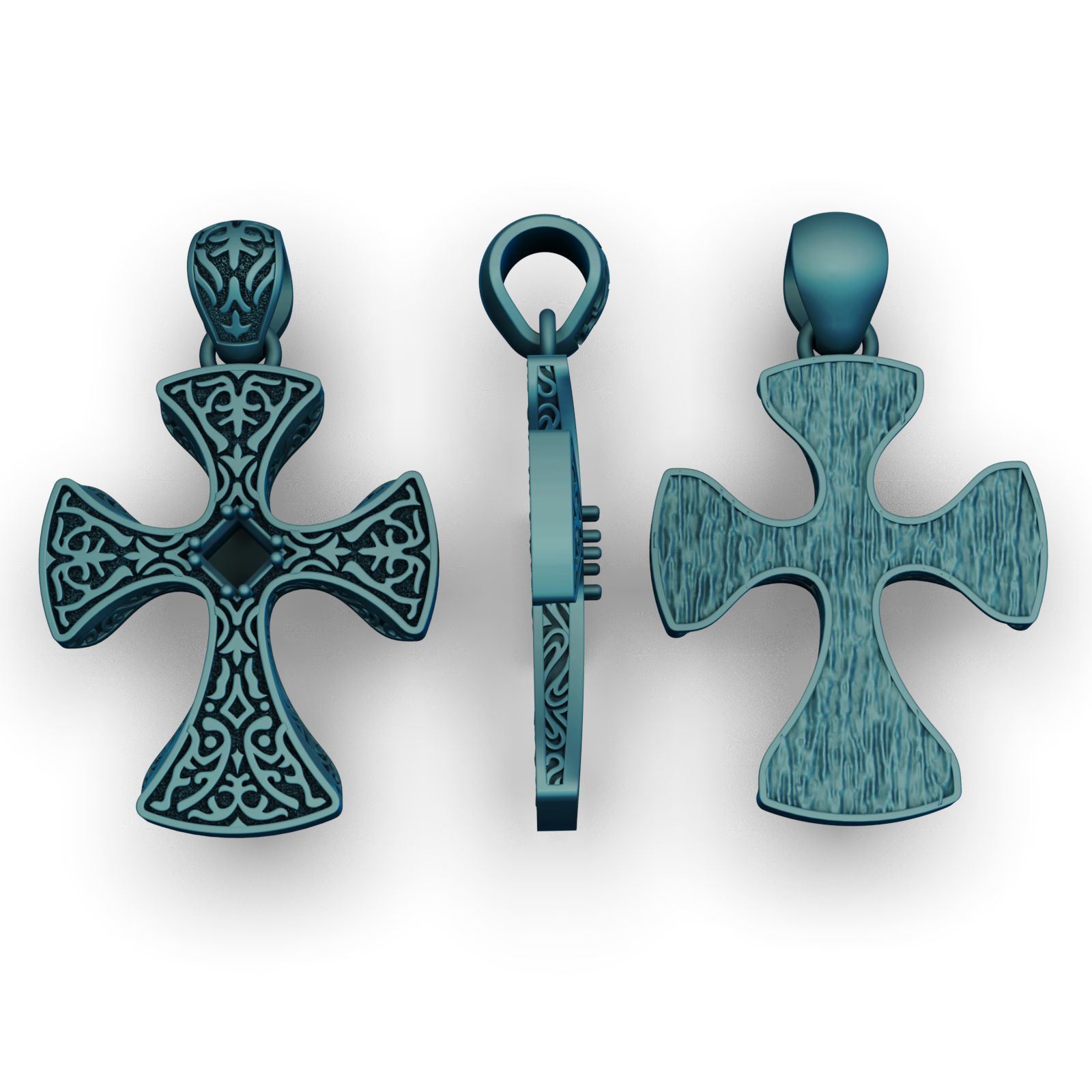 Gothic Cross Pendant with Garnet Gemstone 3D print model_9