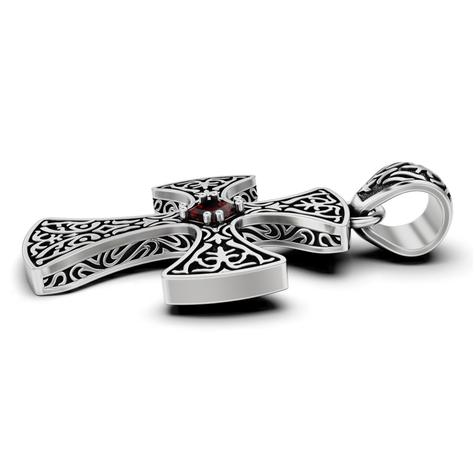 Gothic Cross Pendant with Garnet Gemstone 3D print model_6