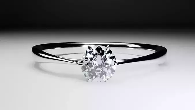 Minimalist Diamond Solitaire Engagement Ring 3D Model 3D model