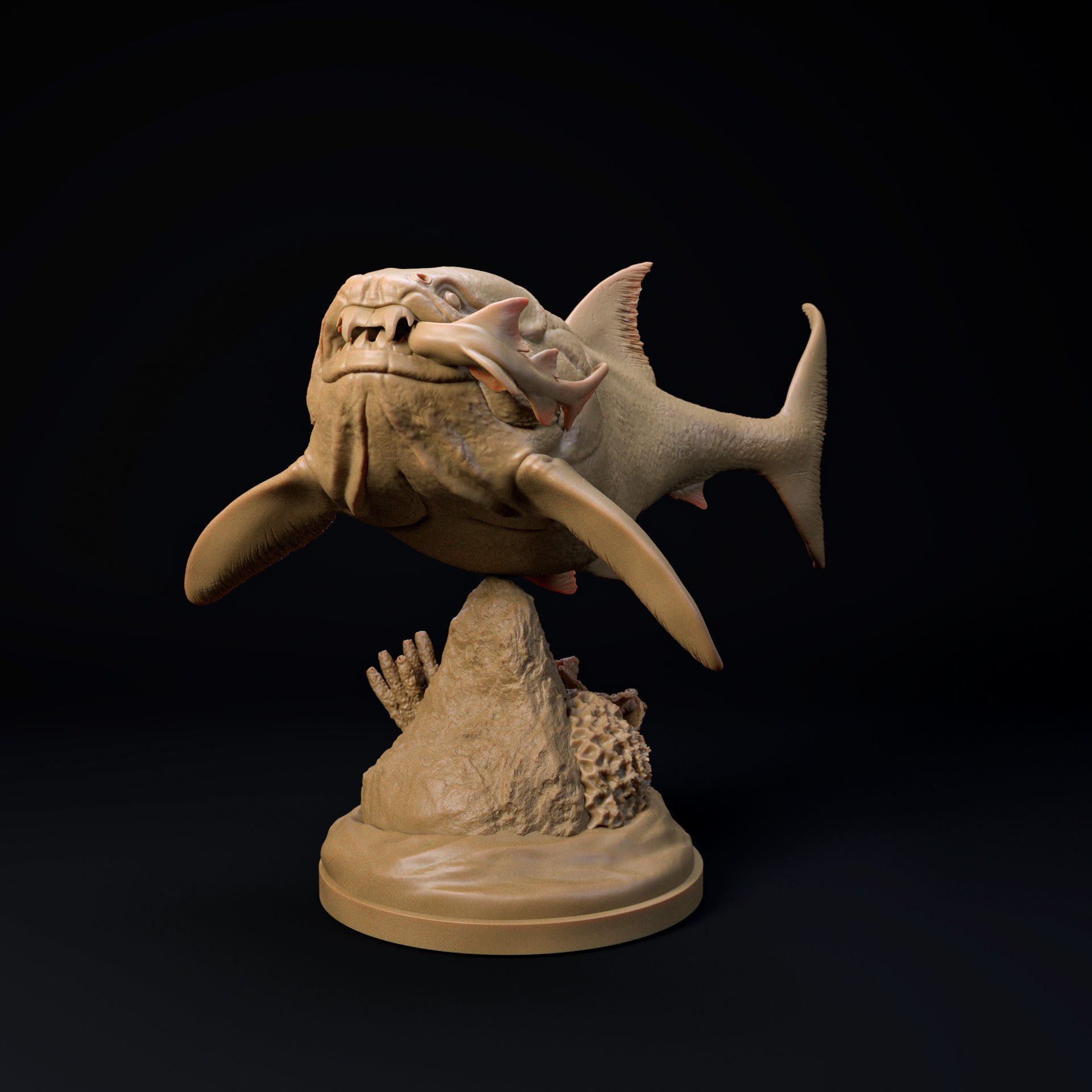Dunkleosteus hunting 1-35 scale pre-supported prehistoric fish 3D print model_3