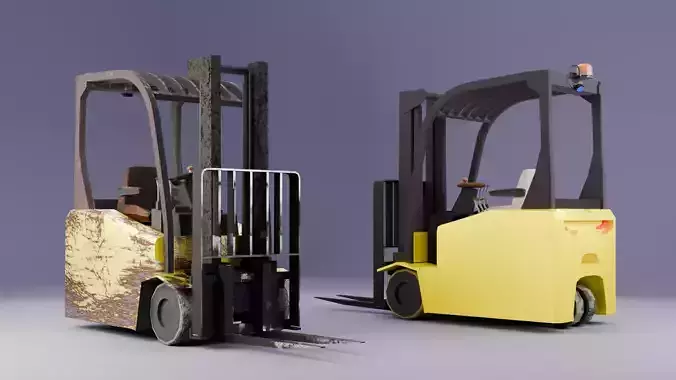LowPoly Forklift Pack Clean and Rusty Variants 