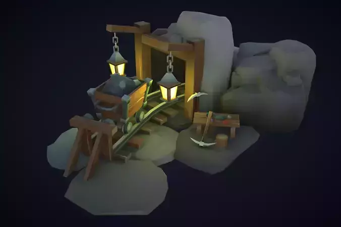 Stylized Poly Mine Low-poly 3D model