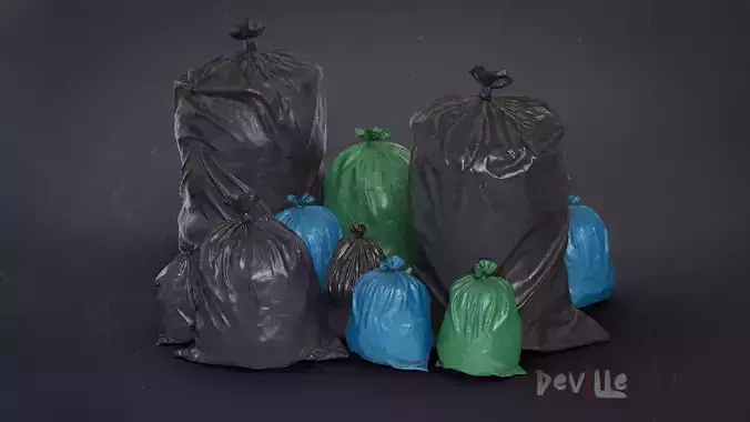Polyethylene Trash Garbage Bags - 5 Meshes - Gameready Realtime