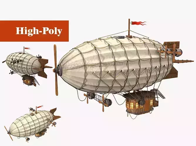 vintage airship high-poly textured 3D model