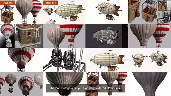 balloon vintage airship    high-poly textured