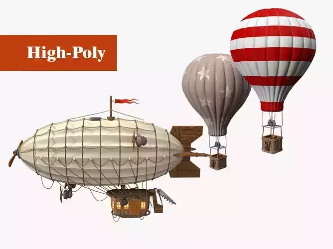balloon vintage airship    high-poly textured 3D Model Collection