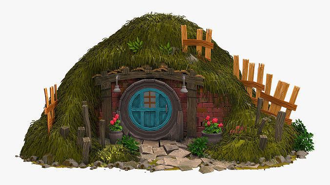 Old Hobbit House in the Hill V-Ray Fur  high-poly 3D model 5