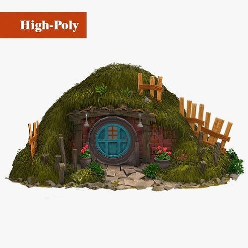 Old Hobbit House in the Hill V-Ray Fur  high-poly 3D model 2