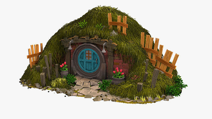Old Hobbit House in the Hill V-Ray Fur  high-poly 3D model 6