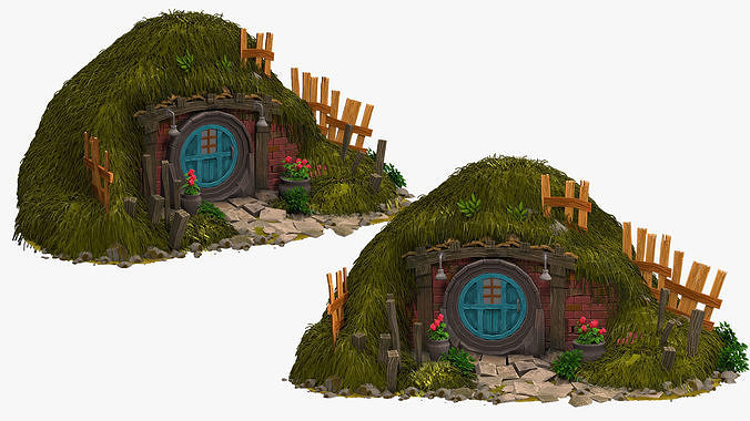 Old Hobbit House in the Hill V-Ray Fur  high-poly 3D model 3