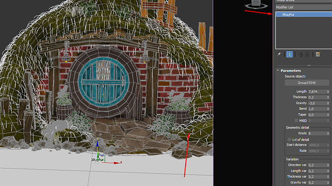 Old Hobbit House in the Hill V-Ray Fur  high-poly 3D model 4