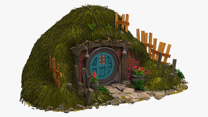 Old Hobbit House in the Hill V-Ray Fur  high-poly 3D model 7