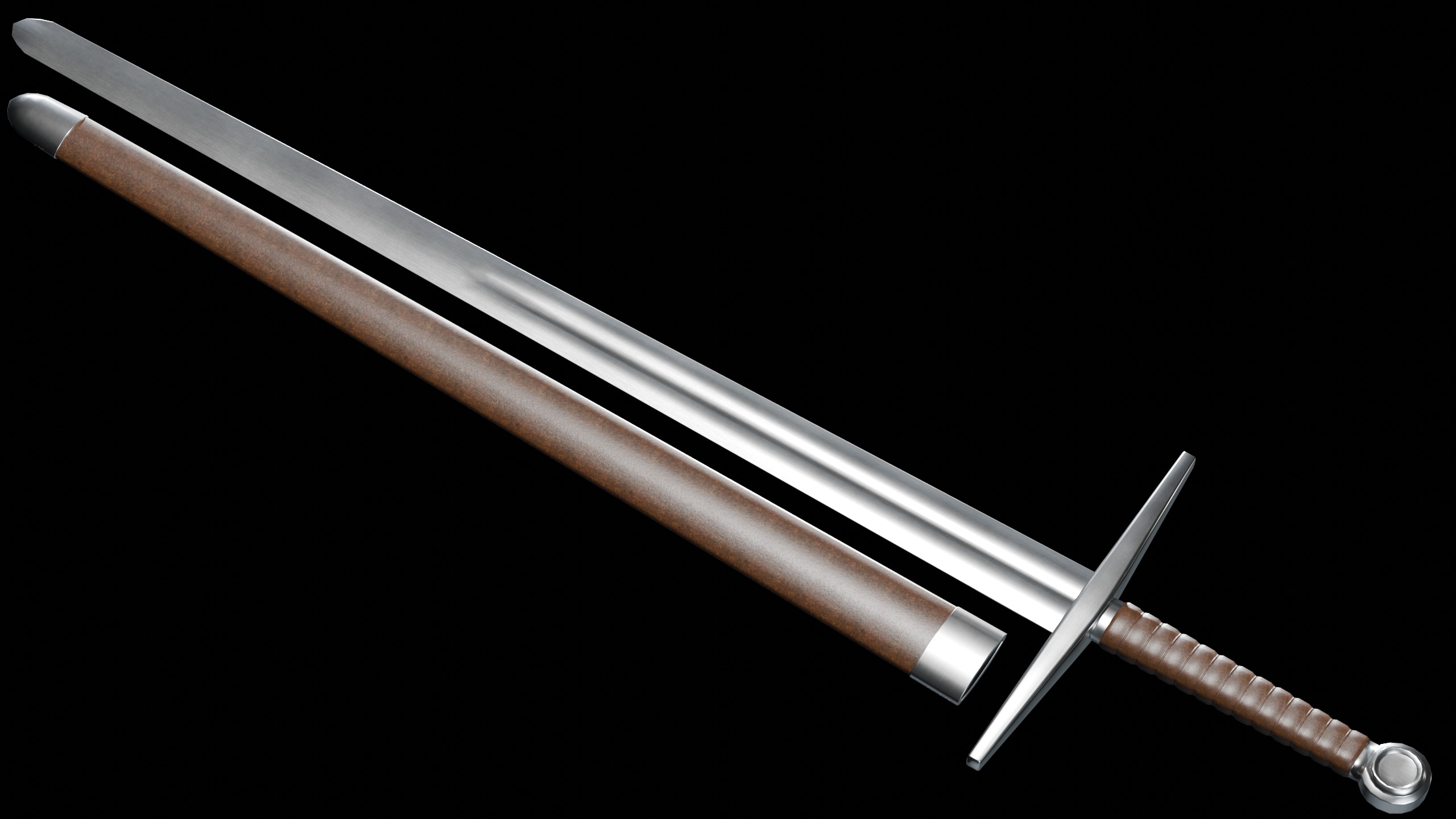 Longsword and Scabbard - 5 Color Variants Low-poly 3D model_2