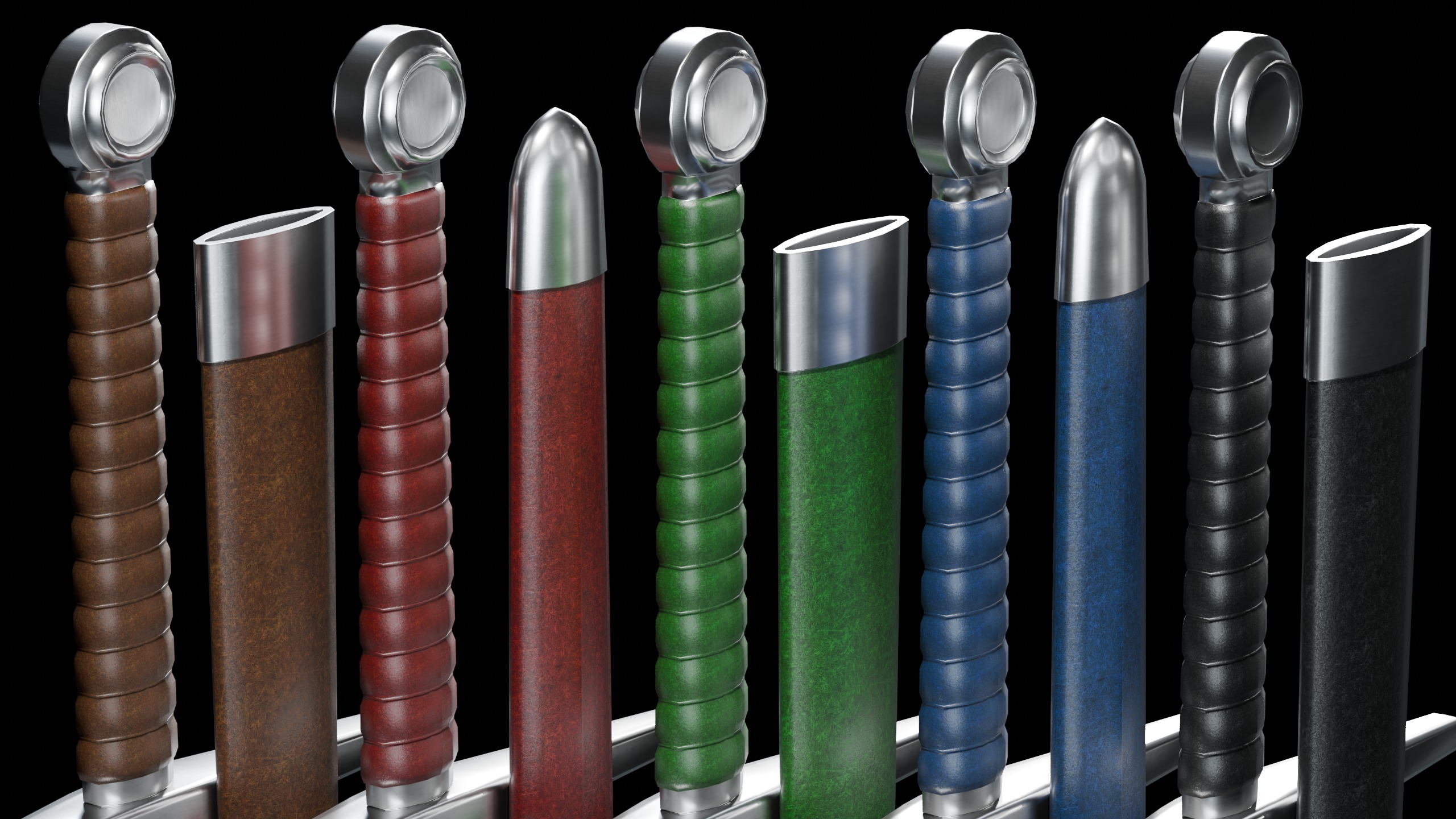 Longsword and Scabbard - 5 Color Variants Low-poly 3D model_1