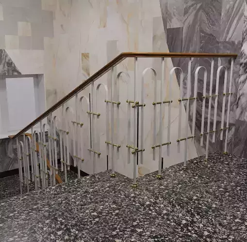 Wooden railing with metal balusters