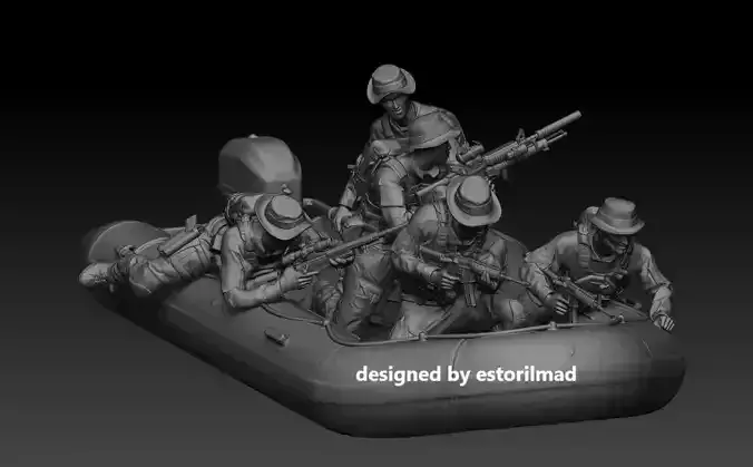 PACK NAVY SEALS EN LANCHA ZODIAC 3D print model