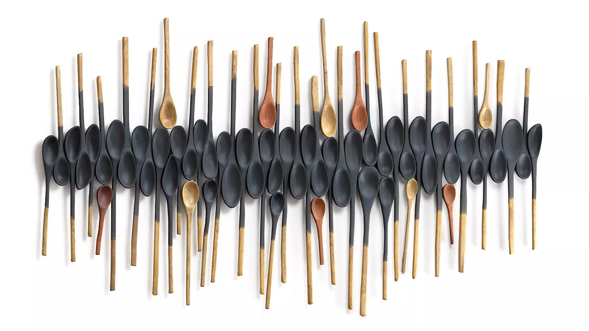 Decorative wooden set with black painted oldest spoons 3D model_0