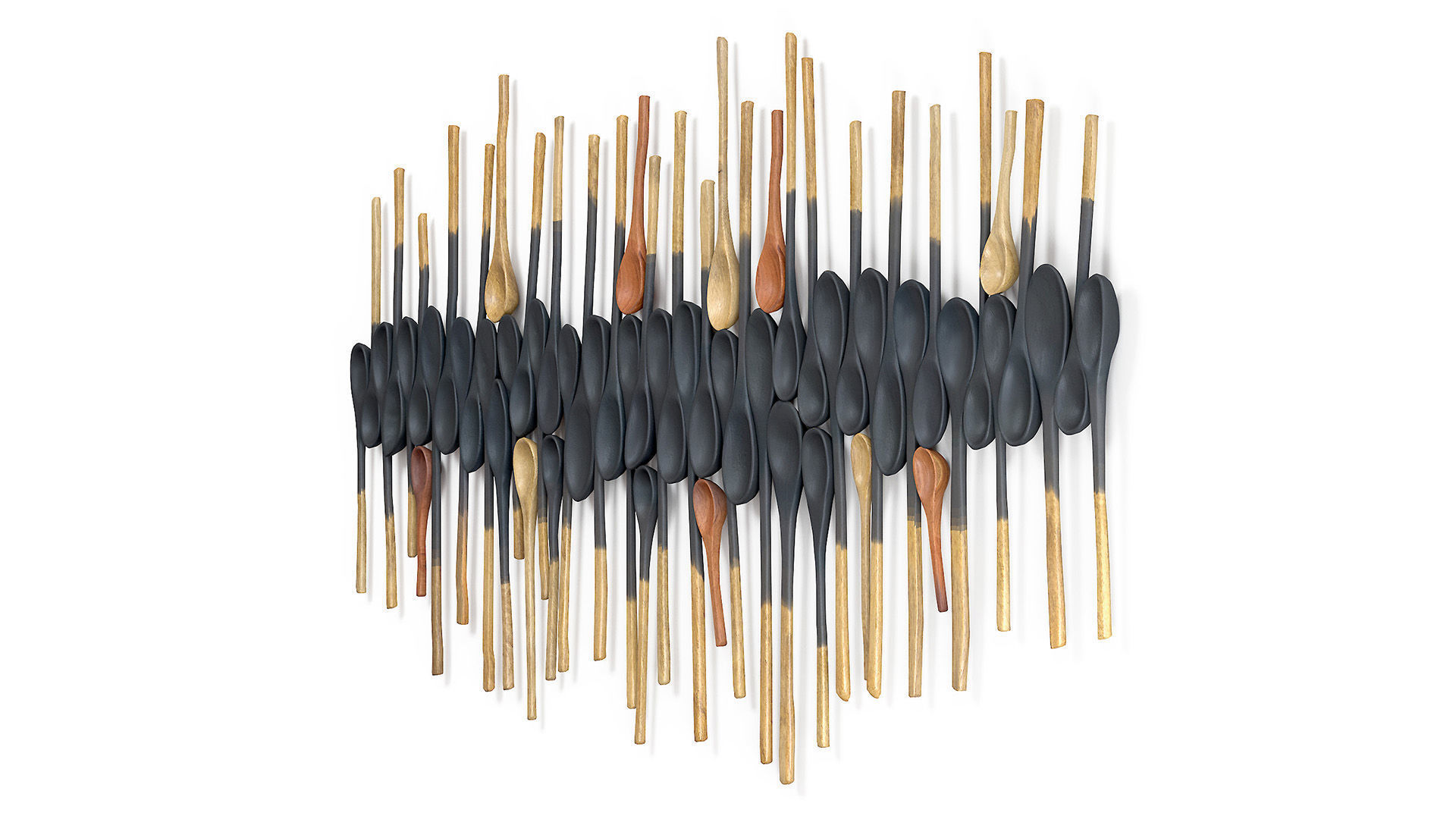 Decorative wooden set with black painted oldest spoons 3D model_6