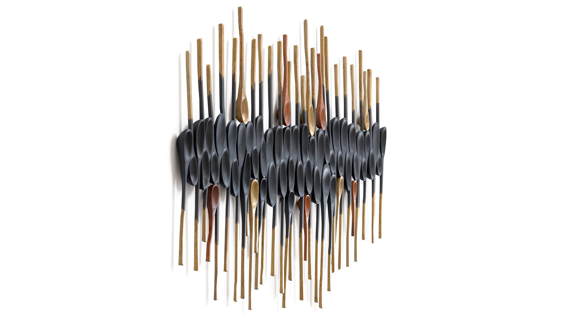 Decorative wooden set with black painted oldest spoons 3D model_3