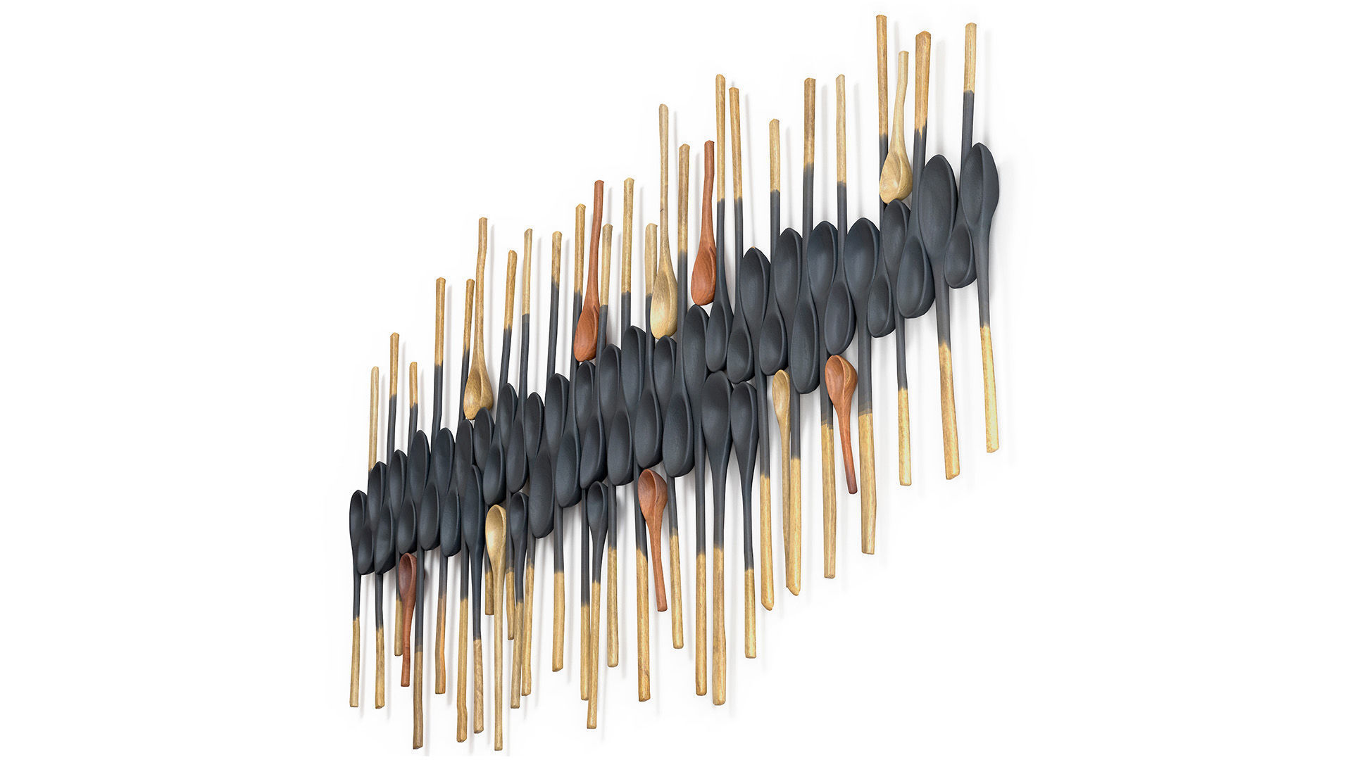 Decorative wooden set with black painted oldest spoons 3D model_2