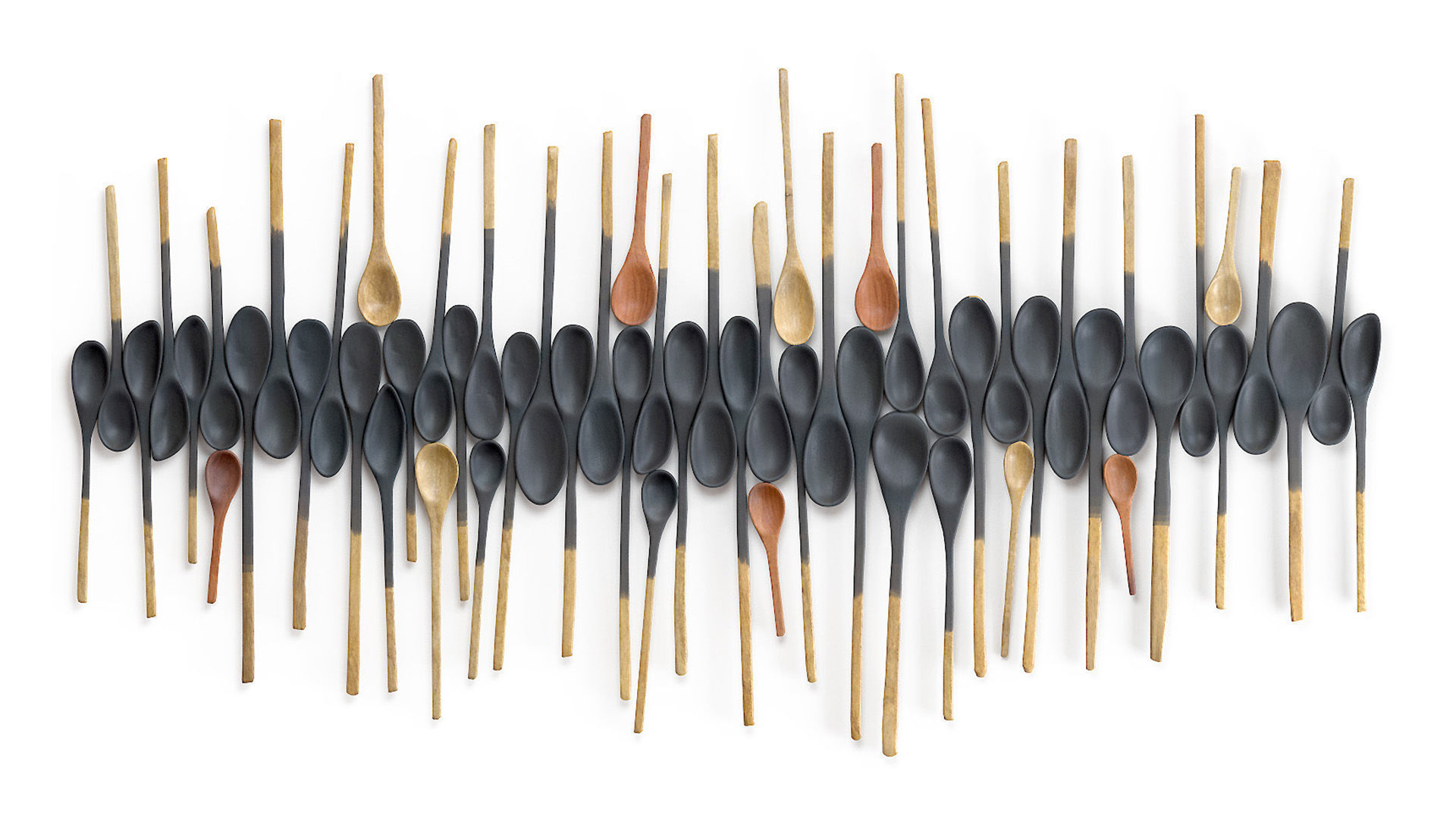 Decorative wooden set with black painted oldest spoons 3D model_5