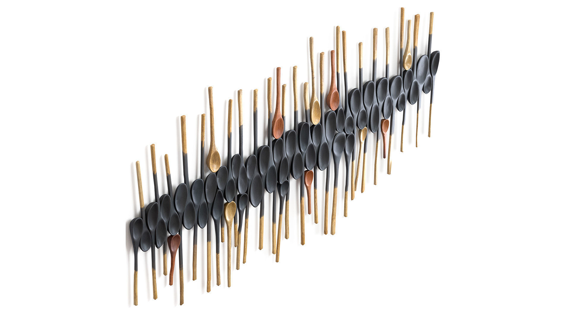 Decorative wooden set with black painted oldest spoons 3D model_7