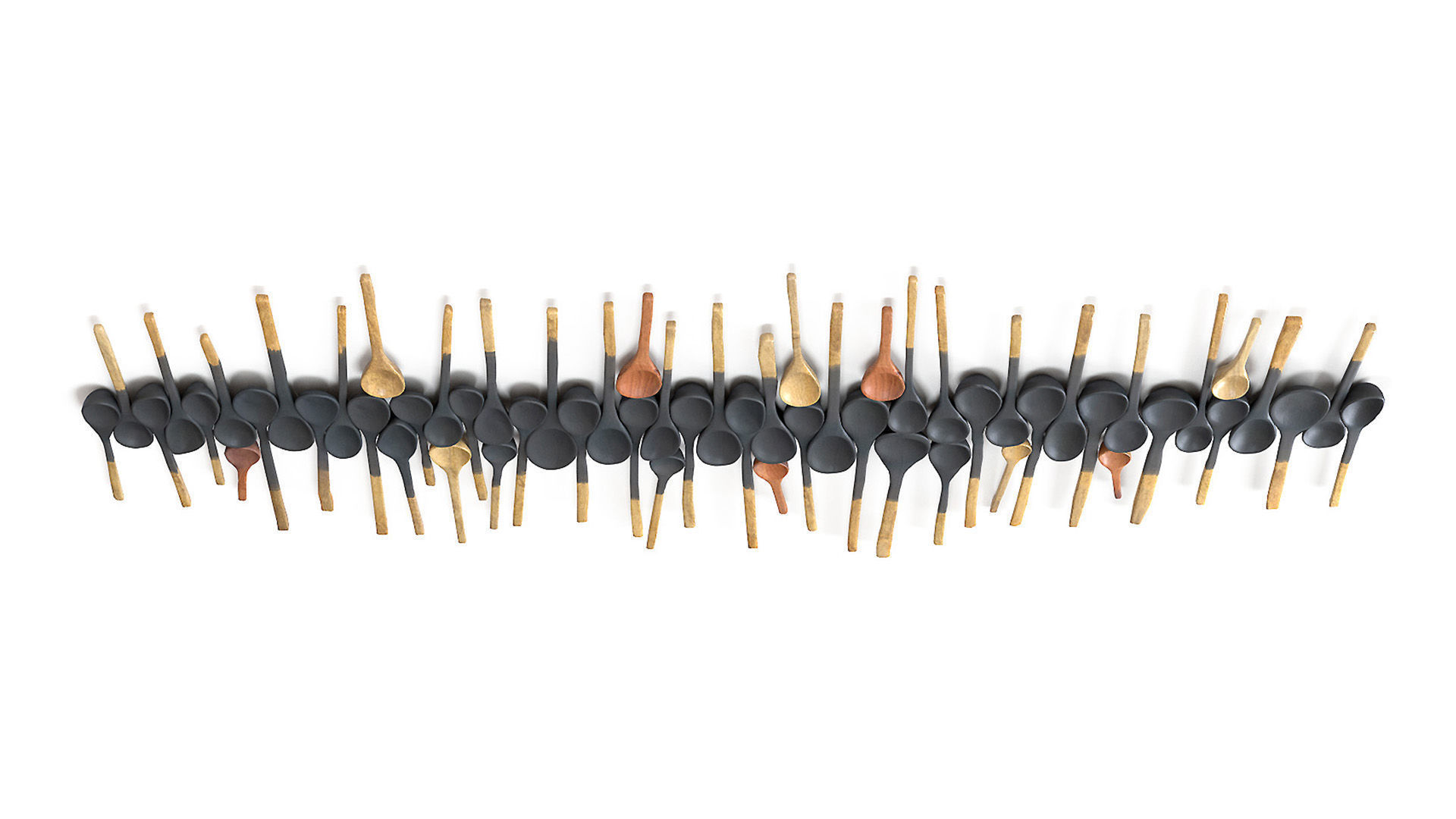 Decorative wooden set with black painted oldest spoons 3D model_9