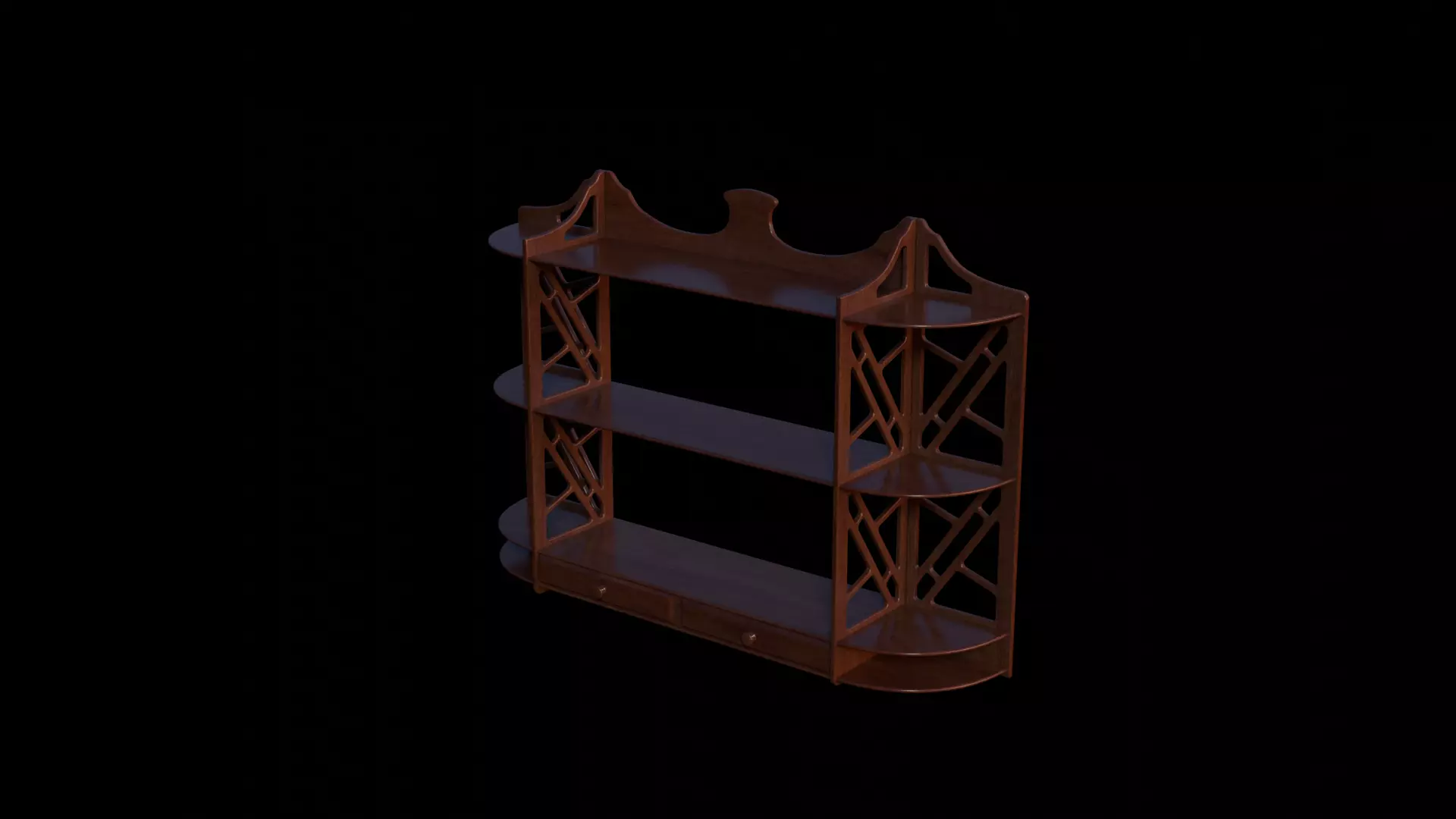 1940s Chippendale Mahogany Wall Shelf 3D model_0