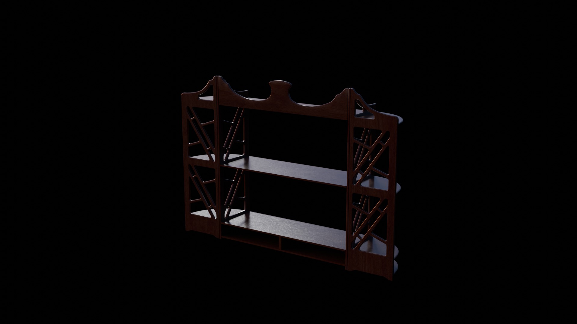 1940s Chippendale Mahogany Wall Shelf 3D model_1