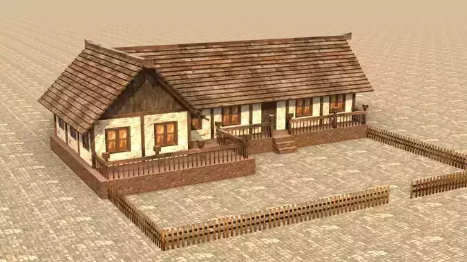 Modular medieval house 3D asset Low-poly 3D model