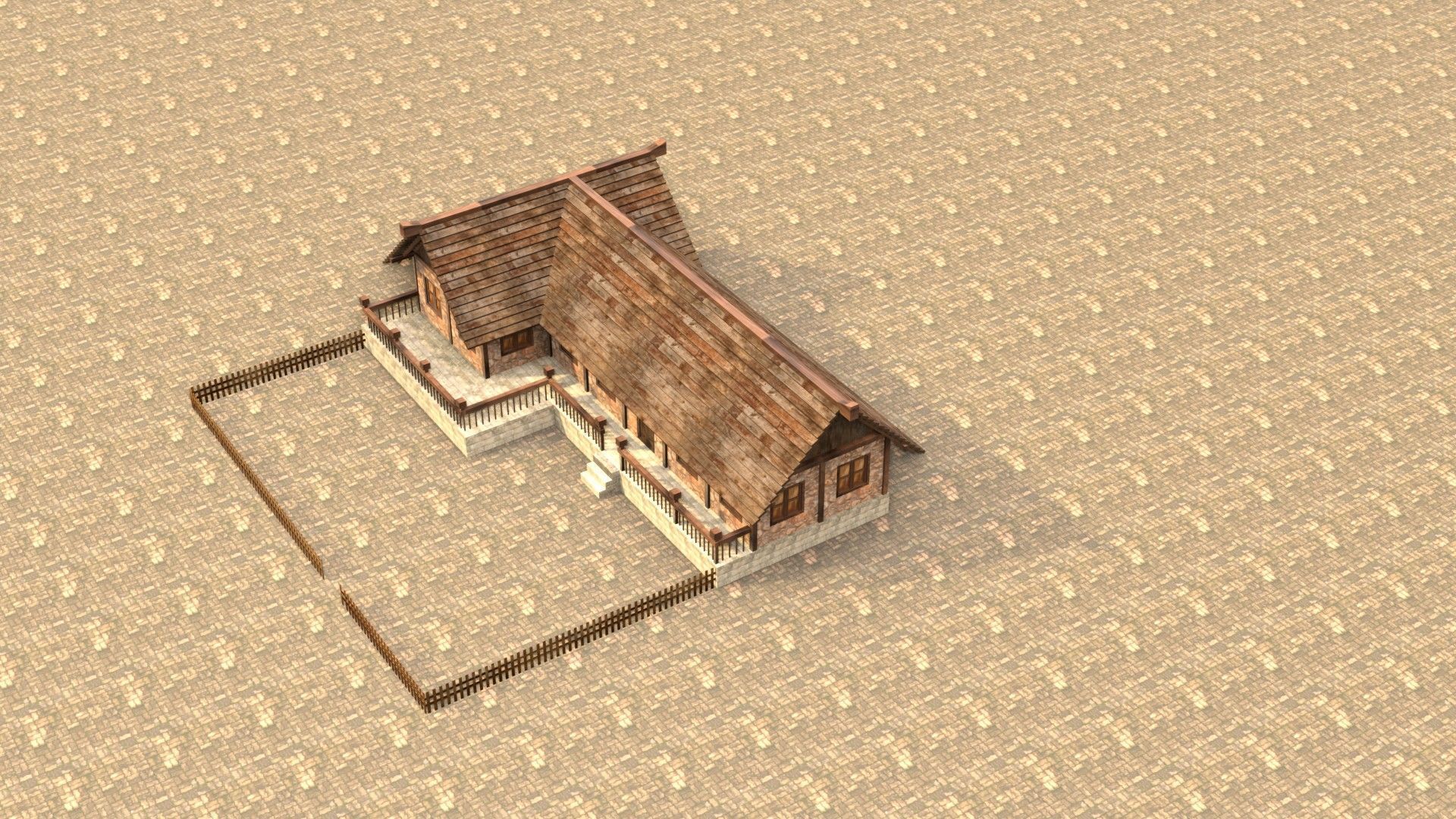 Medieval town house model Low-poly 3D model_19