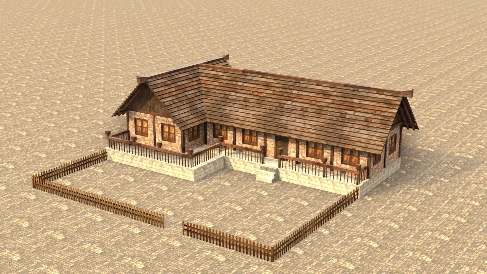 Medieval town house model Low-poly 3D model_2