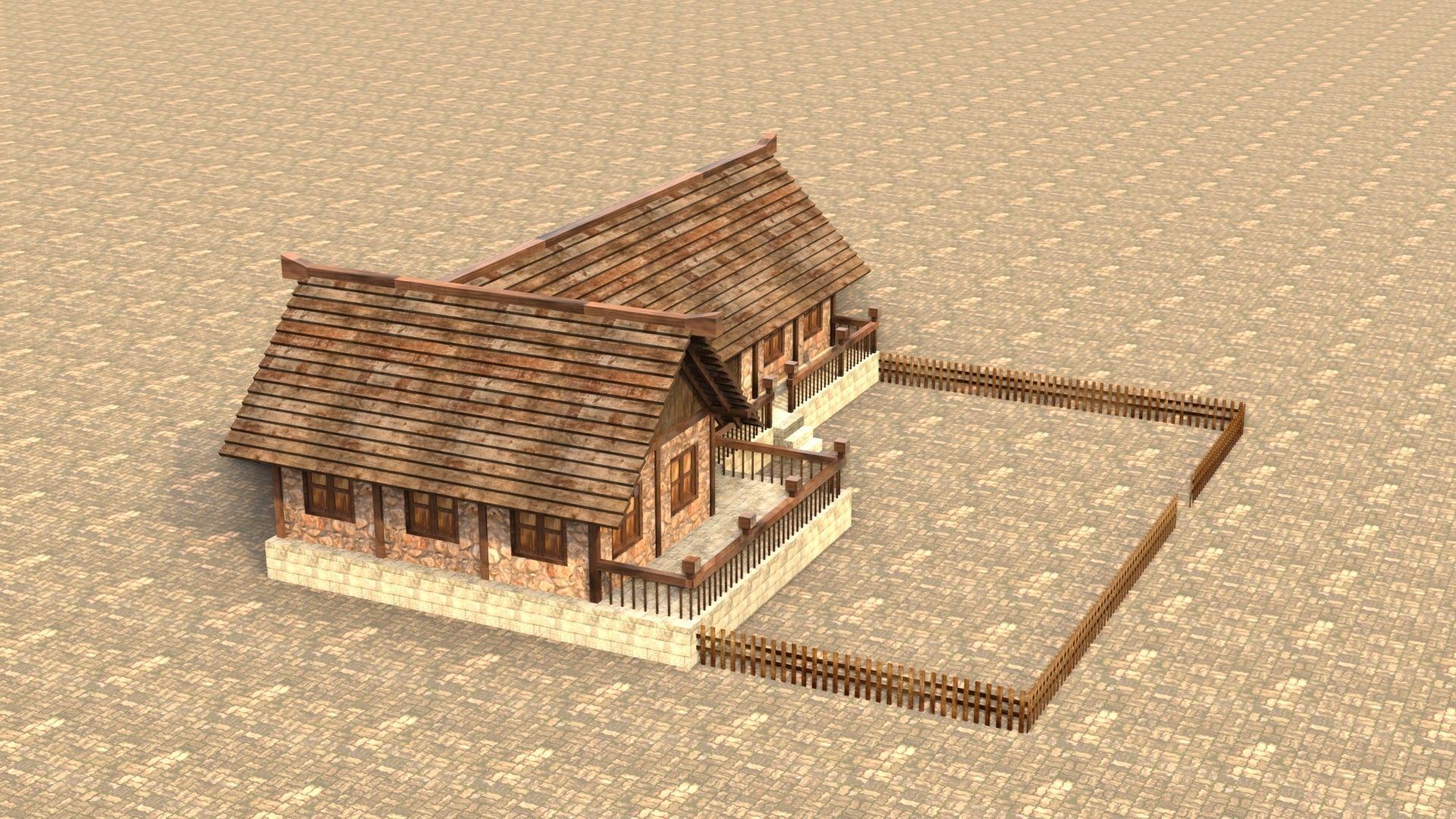 Medieval town house model Low-poly 3D model_5