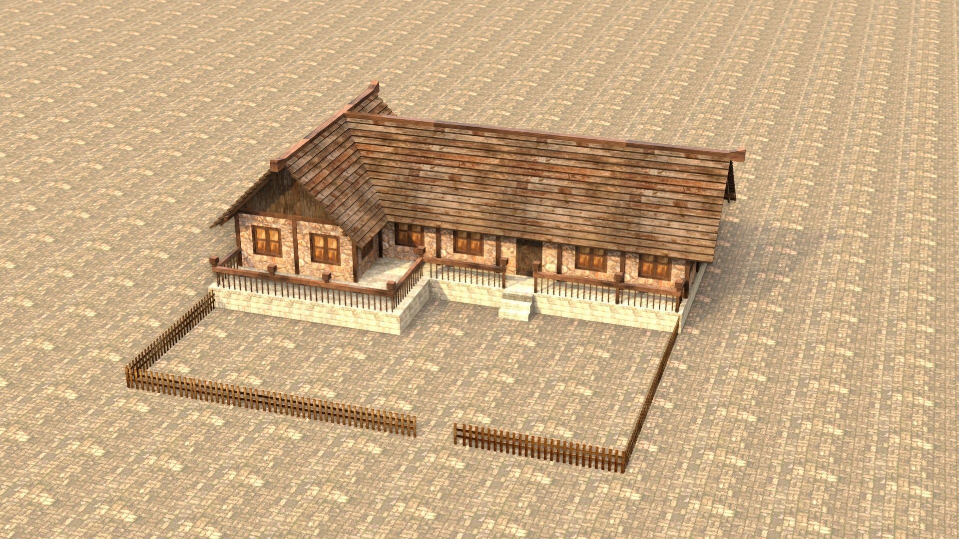 Medieval town house model Low-poly 3D model_3