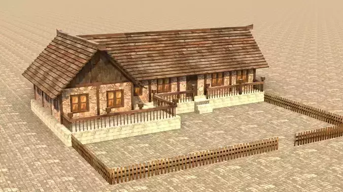 Medieval town house model Low-poly 3D model
