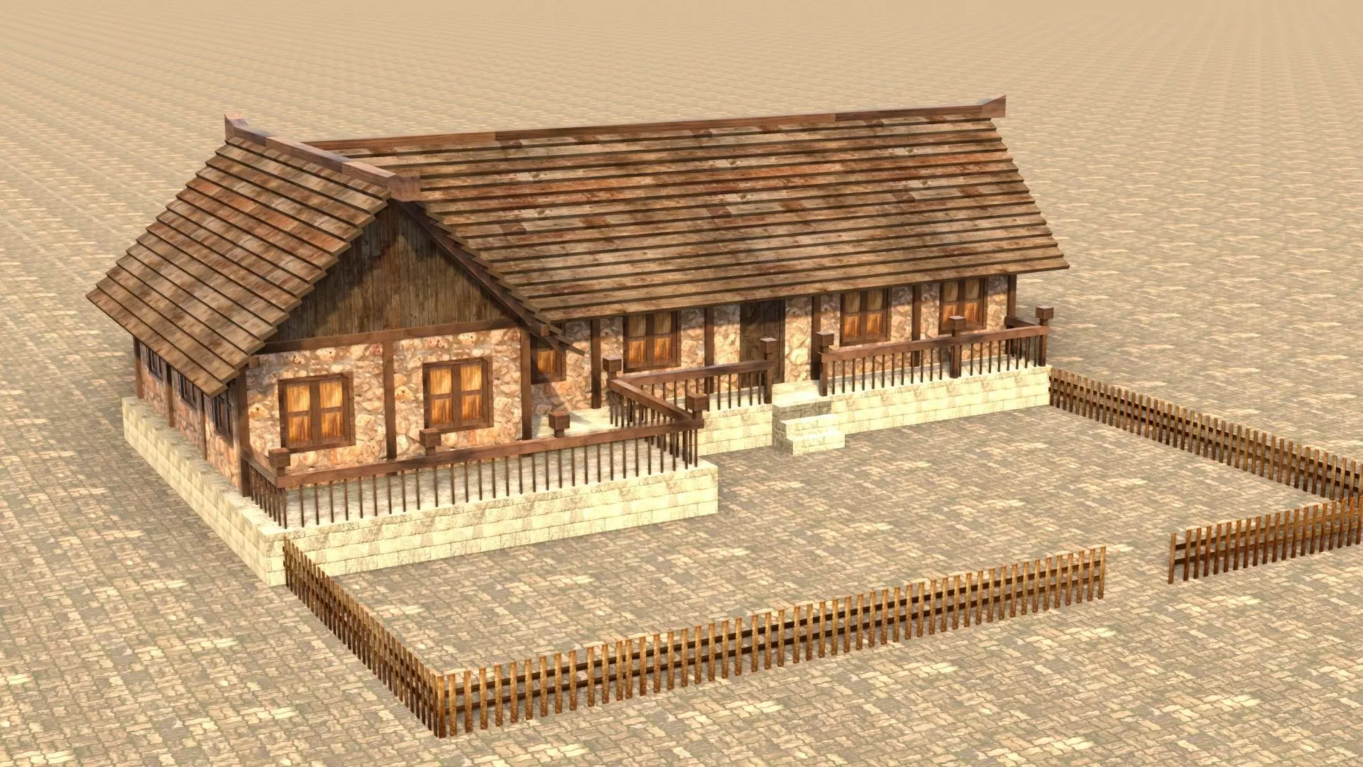 Medieval town house model Low-poly 3D model_0