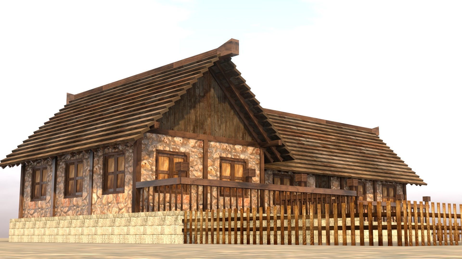 Medieval town house model Low-poly 3D model_11