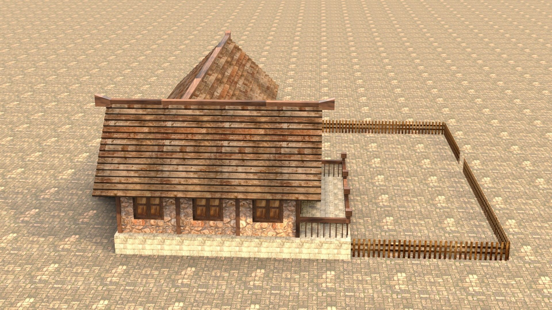 Medieval town house model Low-poly 3D model_6