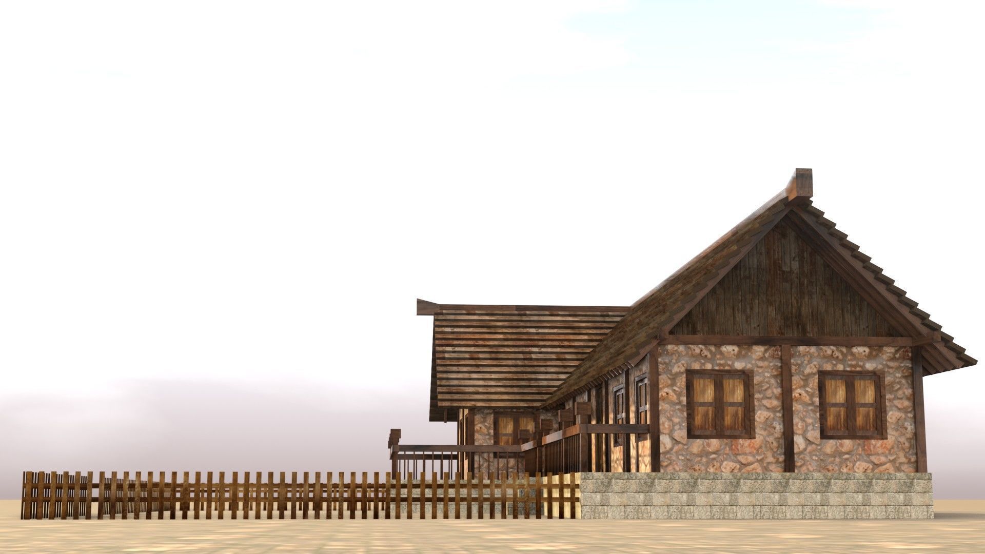 Medieval town house model Low-poly 3D model_12