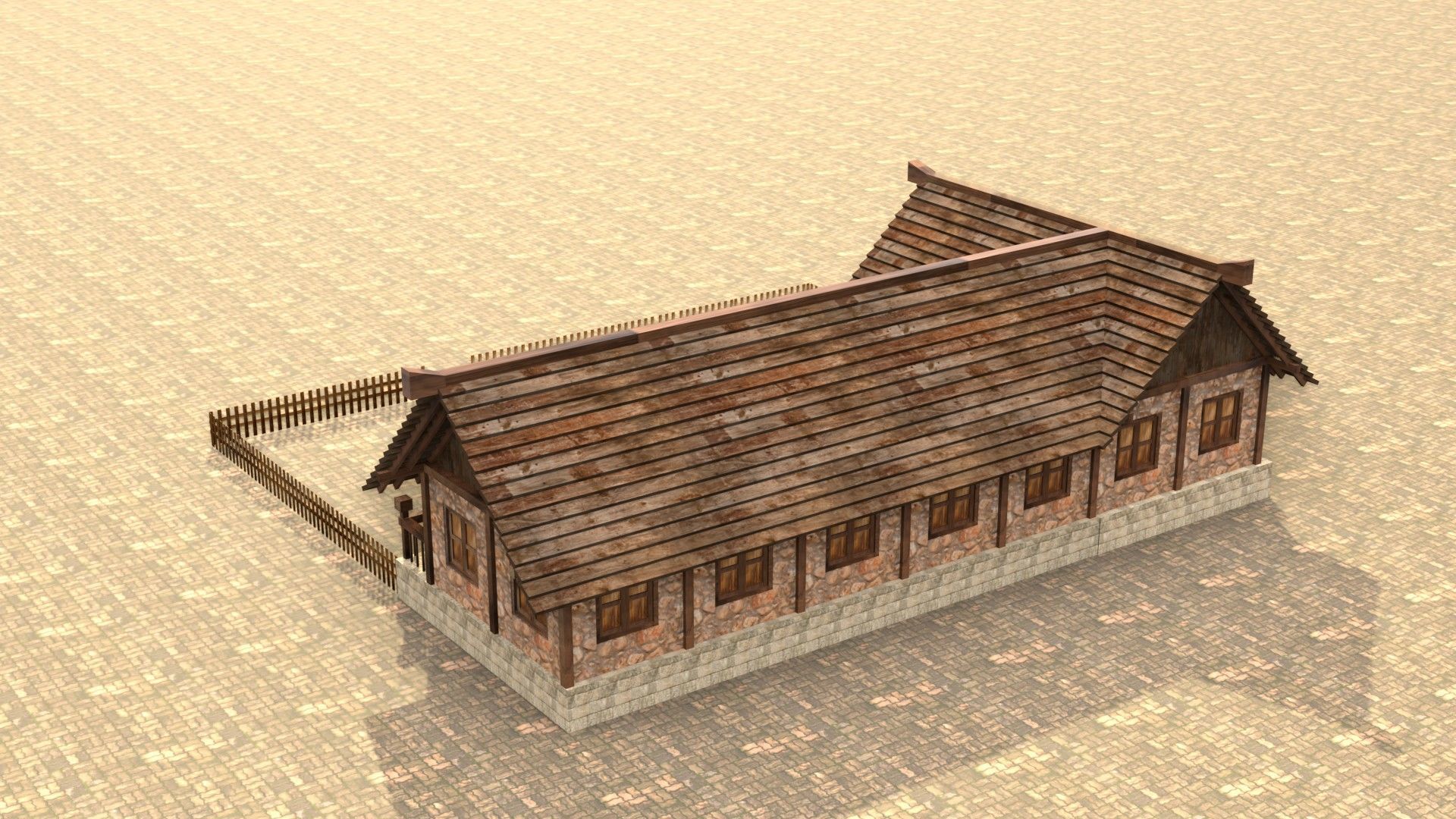 Medieval town house model Low-poly 3D model_8