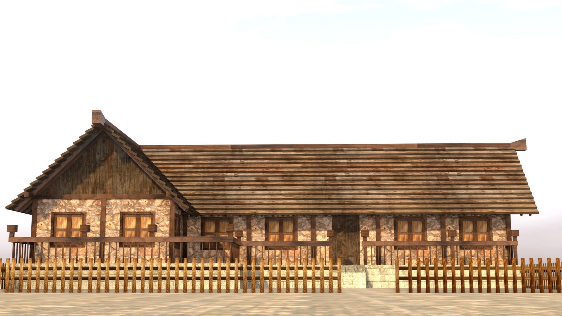 Medieval town house model Low-poly 3D model_10
