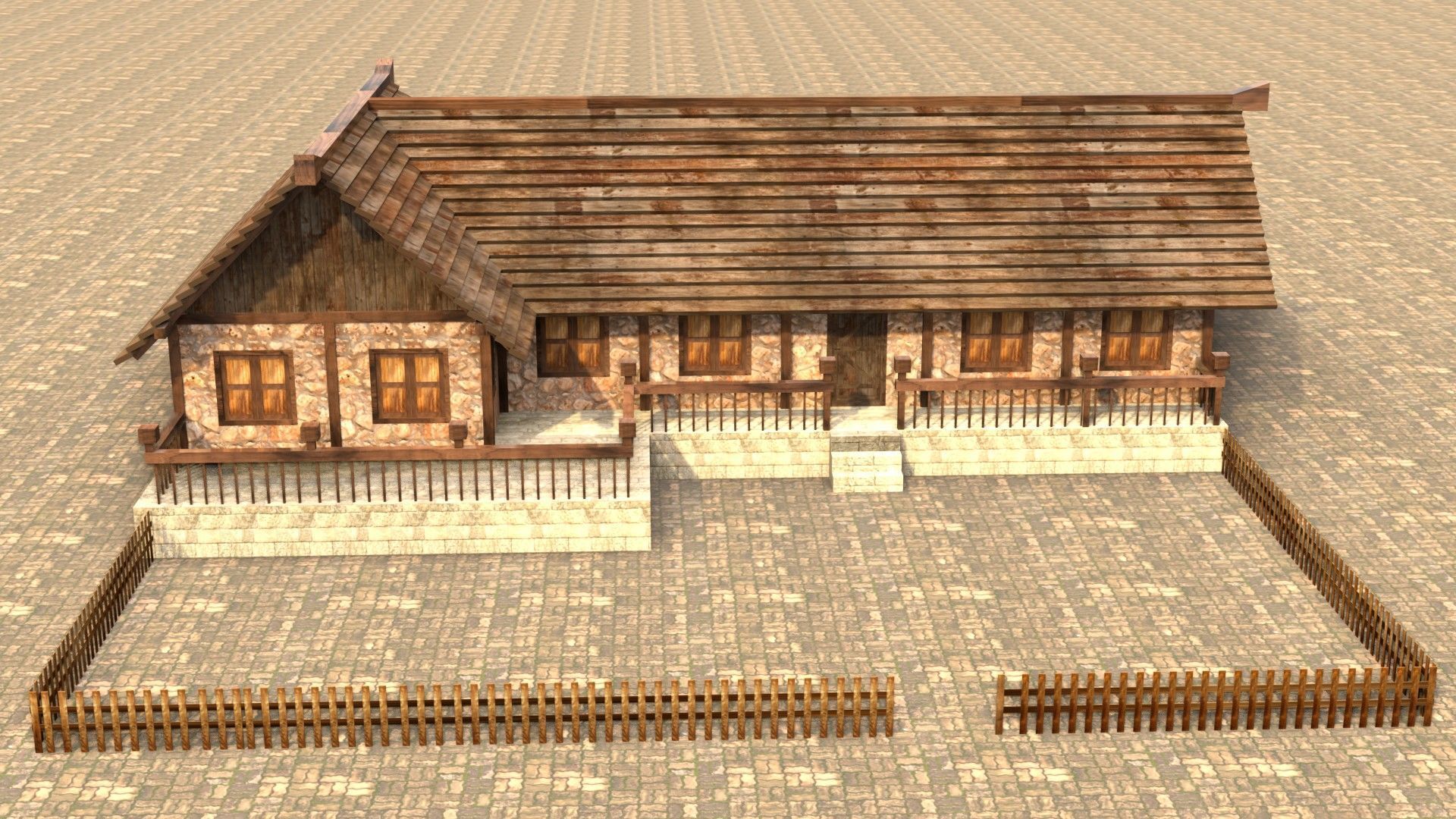 Medieval town house model Low-poly 3D model_1