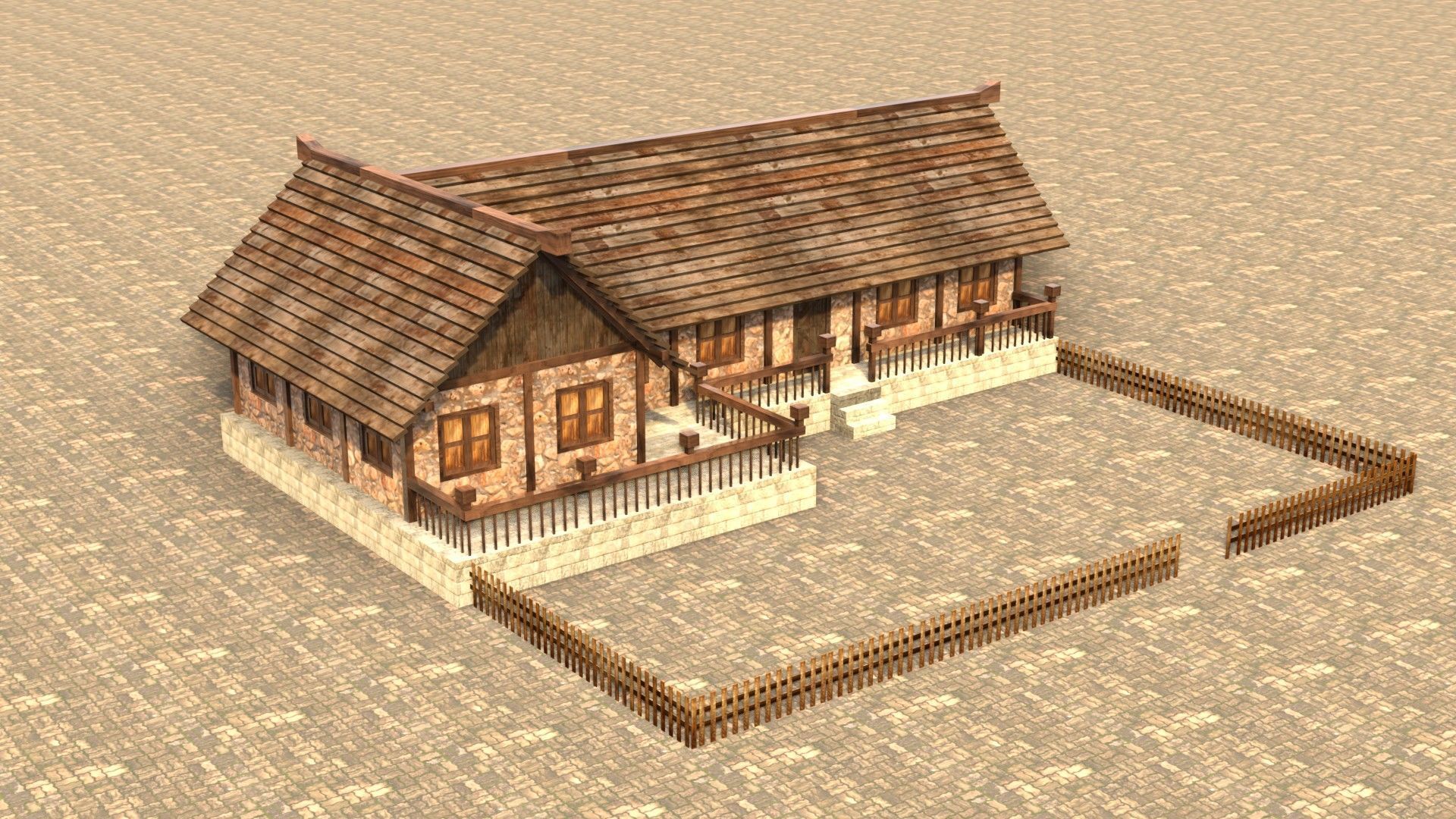Medieval town house model Low-poly 3D model_4
