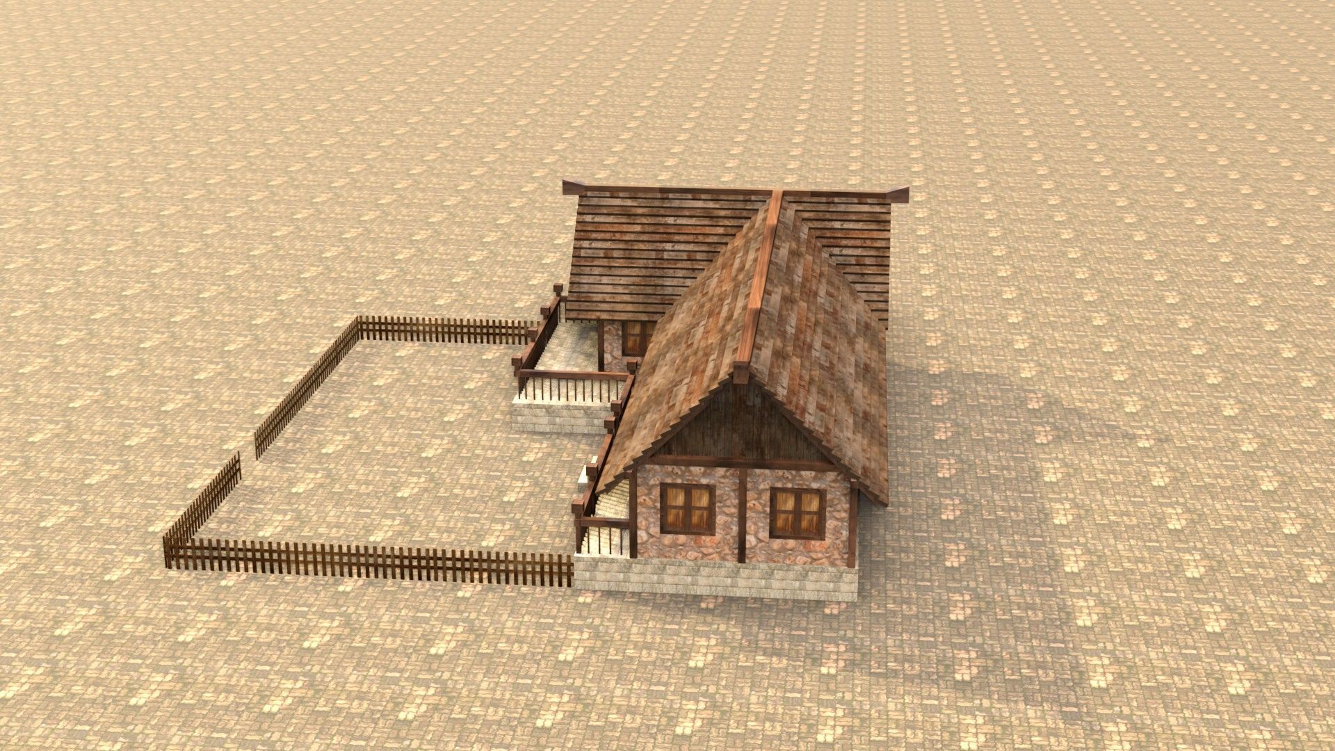 Medieval town house model Low-poly 3D model_9